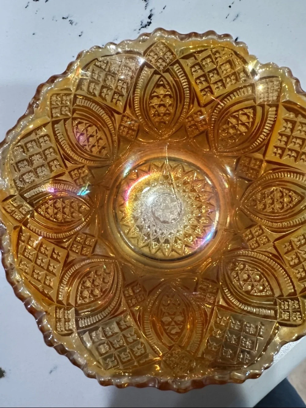 Carnival Glass Decorative Bowl in Amber - Home Accents